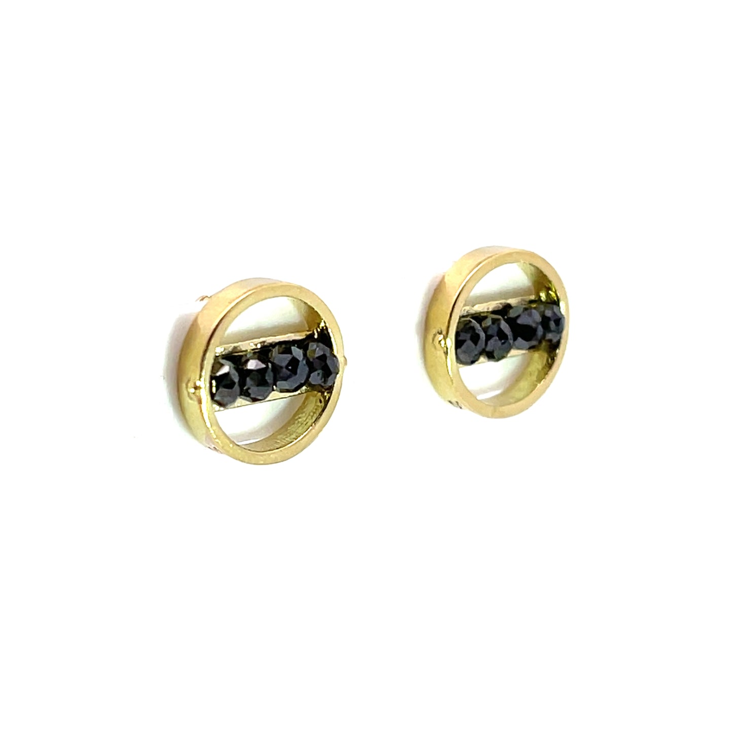 18k Yellow Gold Circle Studs with Black Diamonds