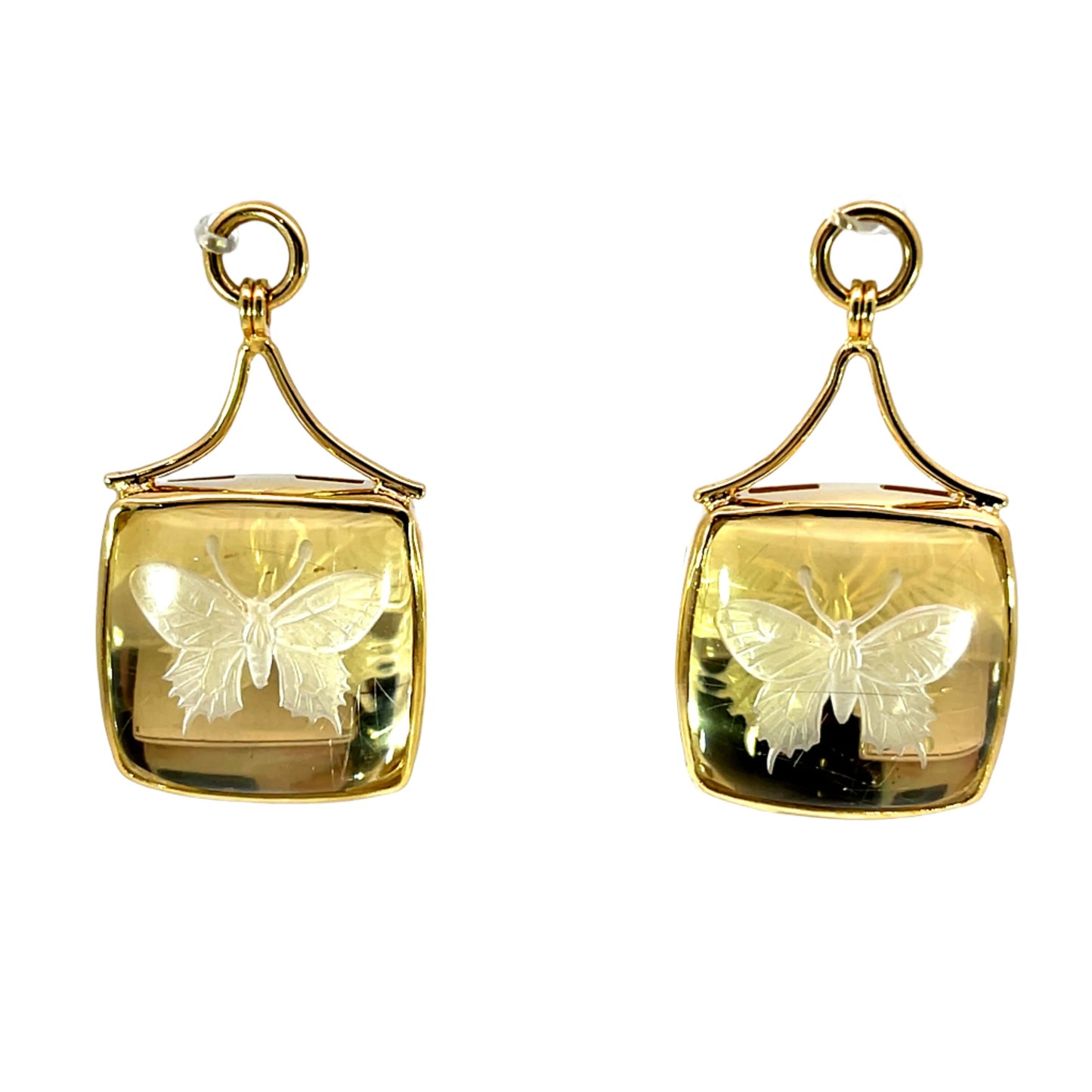 18k Yellow Gold Butterfly Carved Quartz Modullyn Earring Jackets