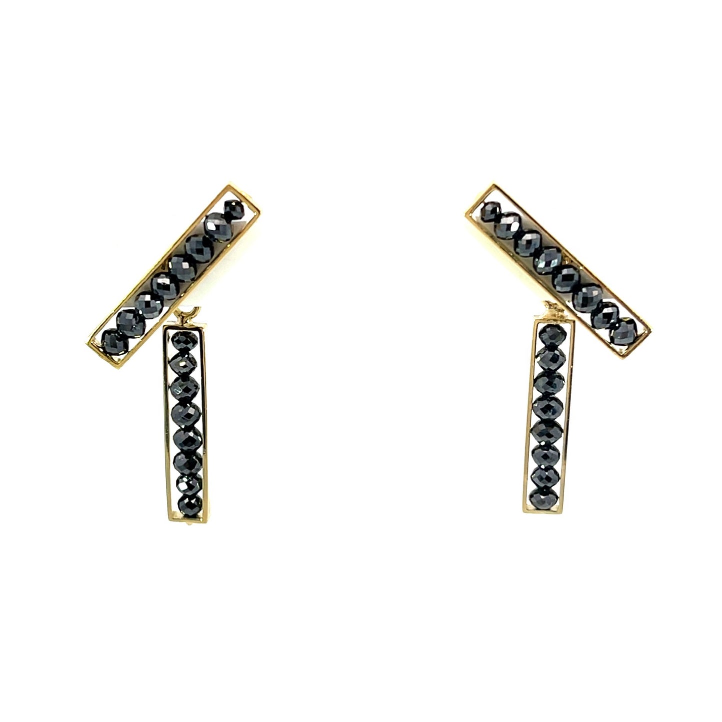 18k Yellow Gold Black Diamond Bar Studs and Backs