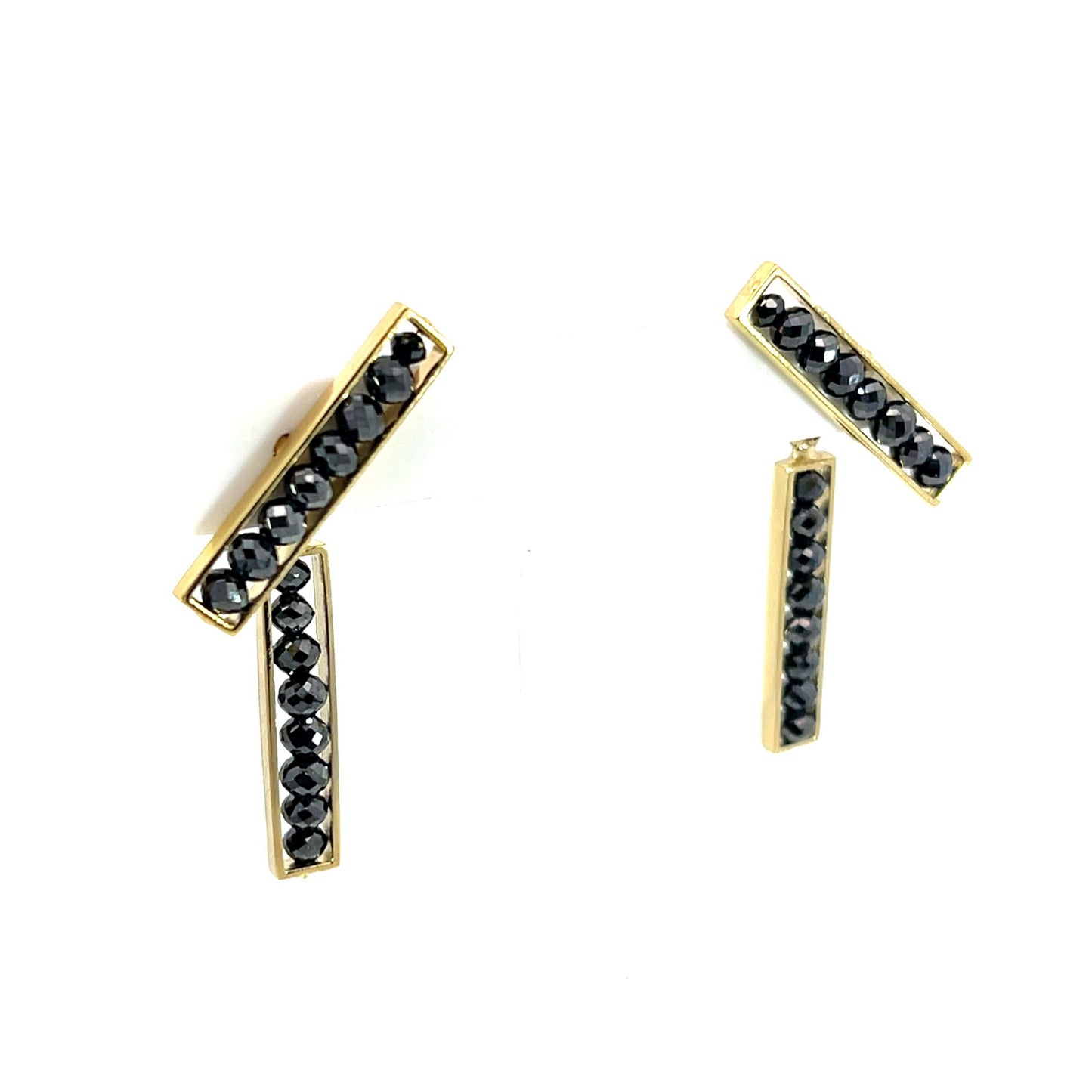 18k Yellow Gold Black Diamond Bar Studs and Backs