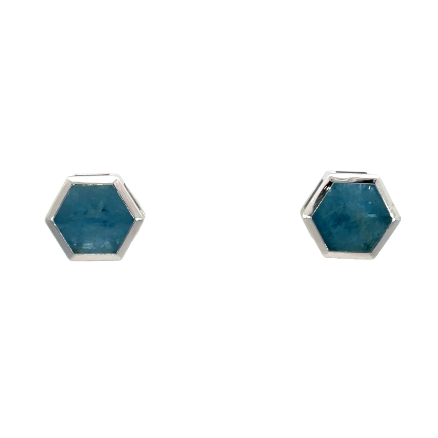 Aquamarine Slice Studs in 18k White Gold