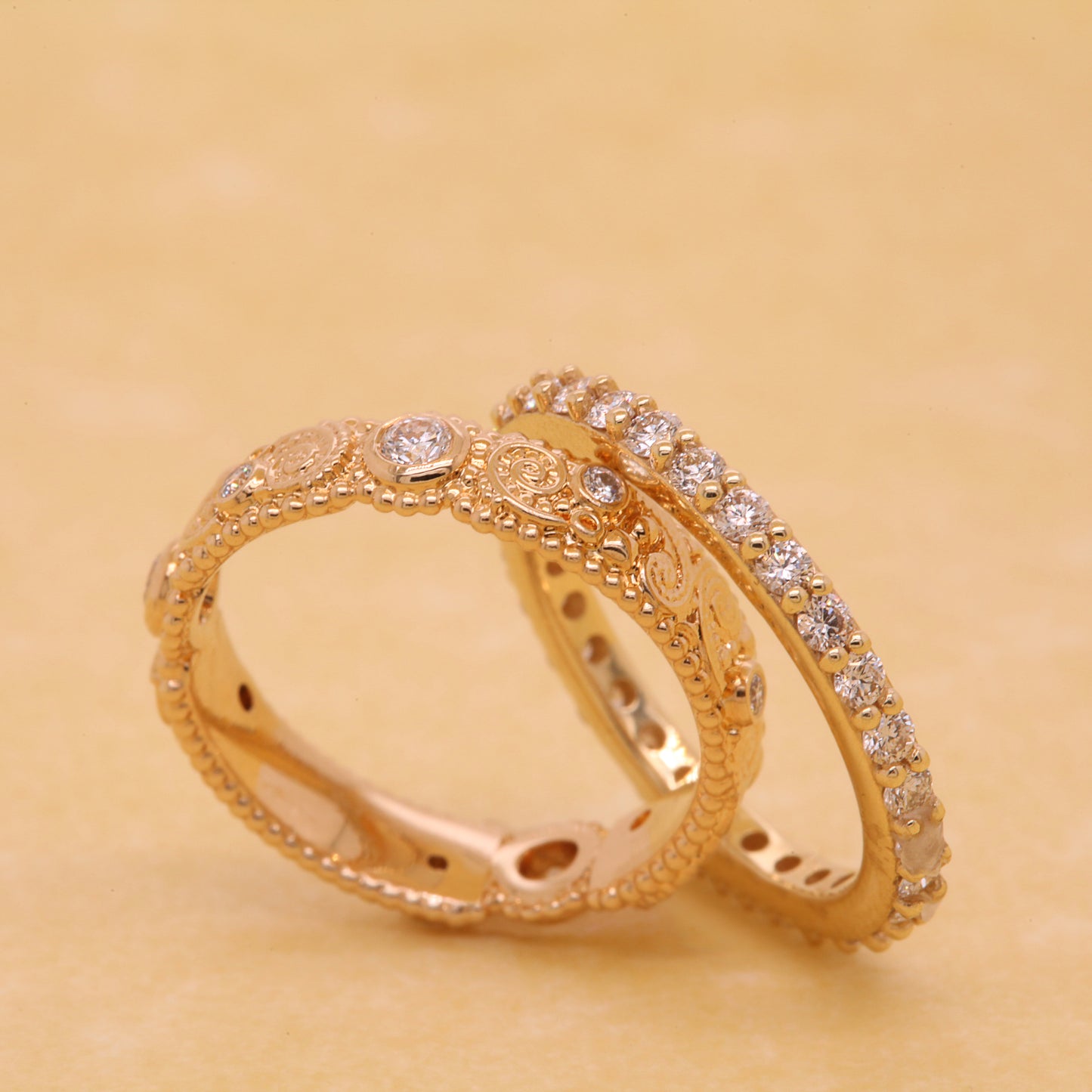 18k Yellow Gold Anniversary Band with 2mm Brown Diamonds