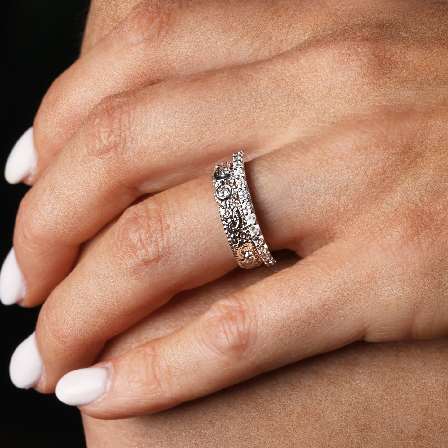 18k White Gold "llyn Band" with Bezel Set White Diamonds