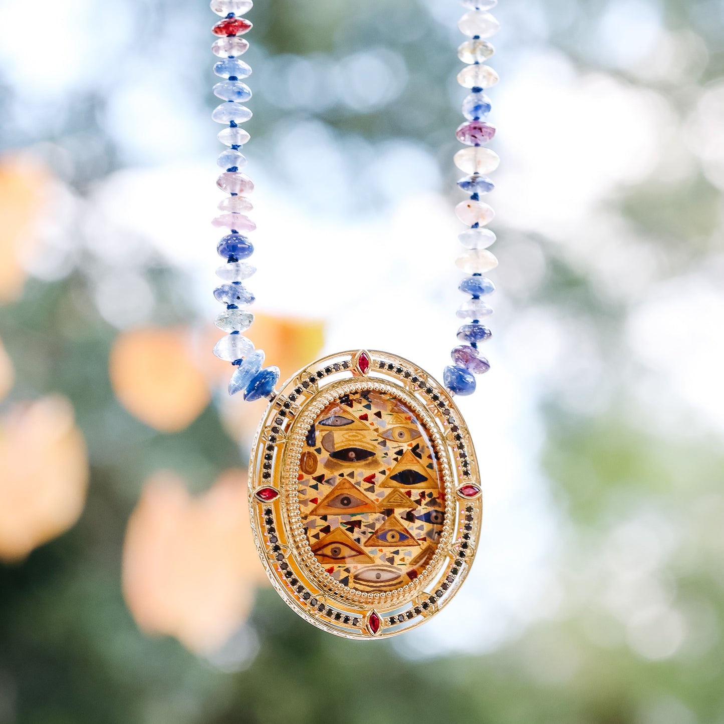 Assembled Quartz Clasp with Black Diamonds and Rubies-Inspired by Gustav Klimt