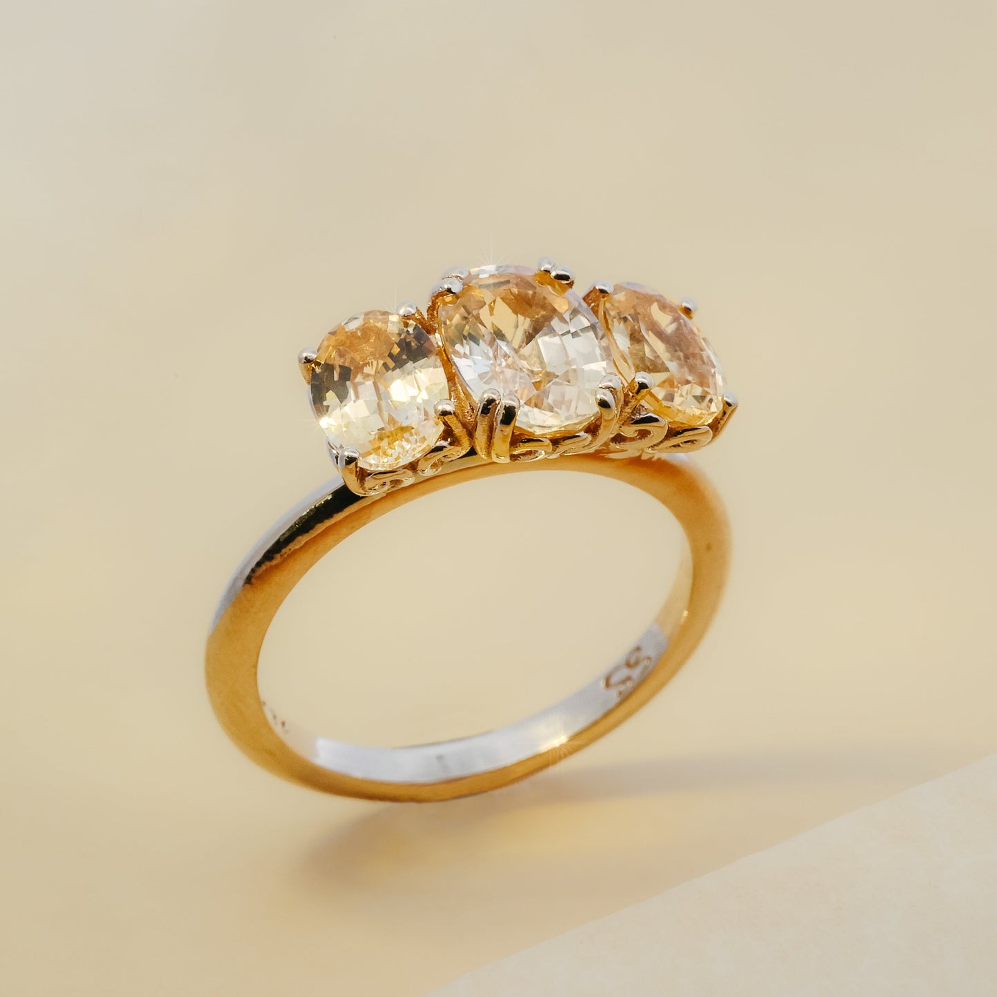 Triple Yellow Sapphire Ring Set in Yellow Gold