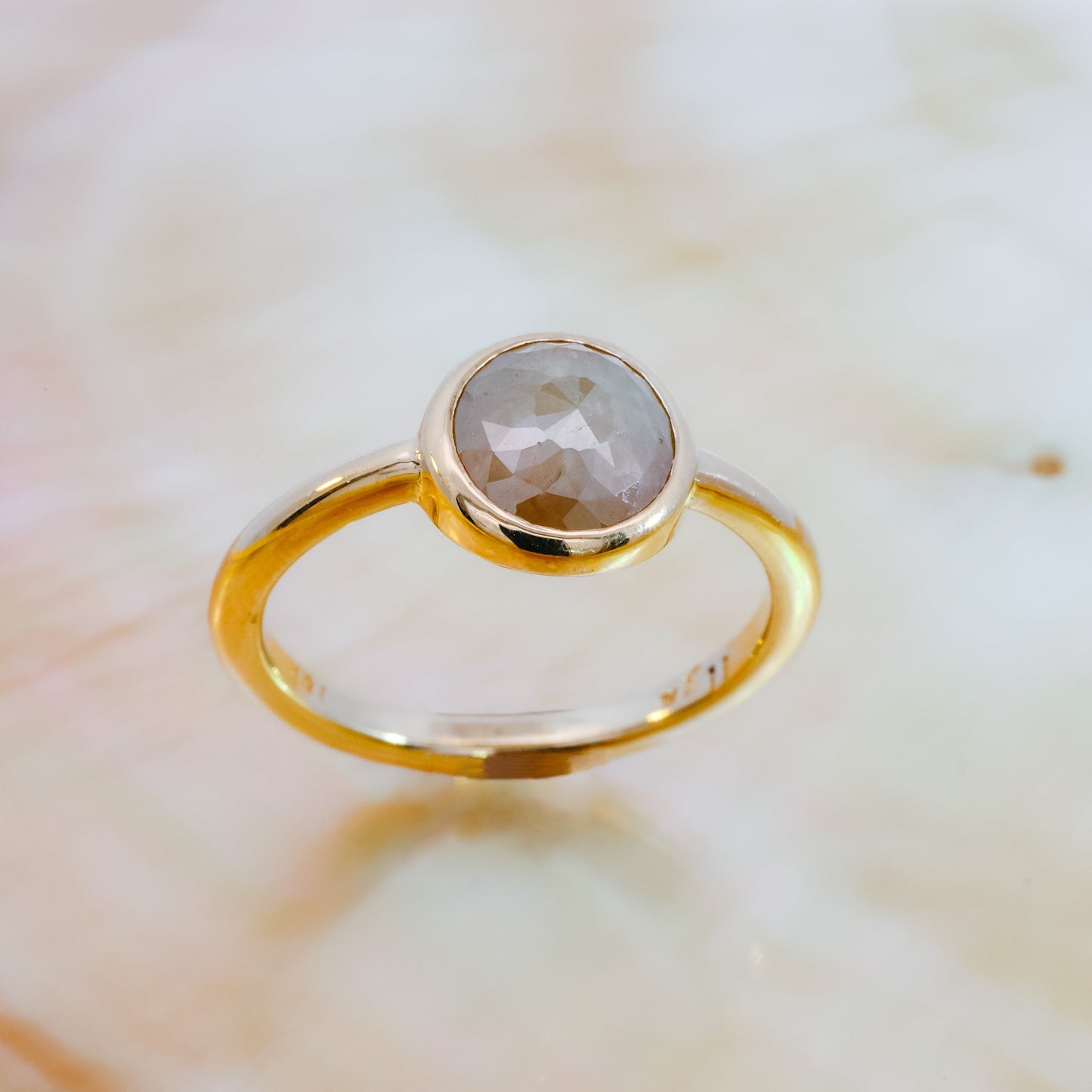 18k Yellow Gold Gray Rose Cut Diamond Ring