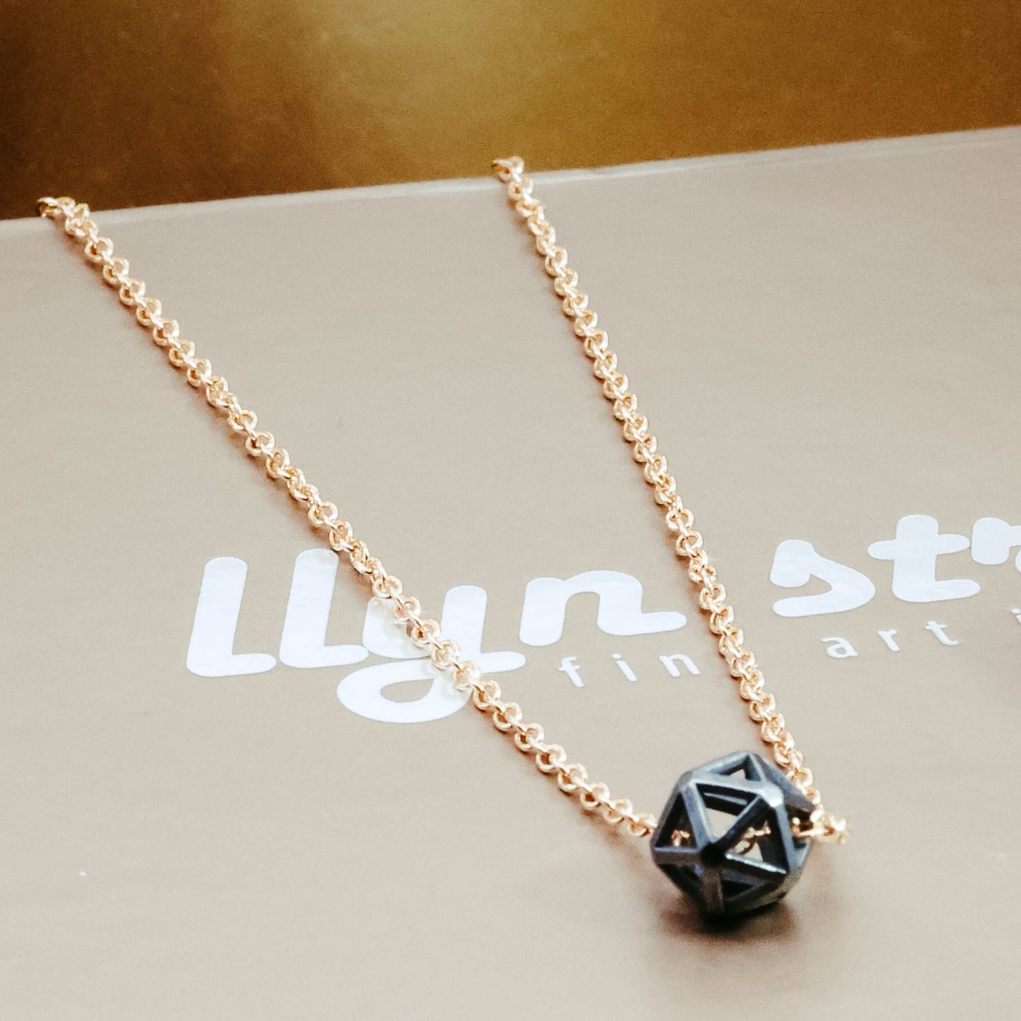 Oxidized Sterling Silver Petite Isohderon Necklace with Gold-fill Chain