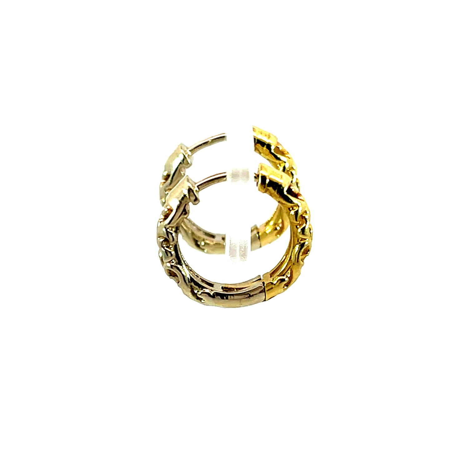 Reversible 18k Yellow and White Gold Scroll Style Huggie Hoops