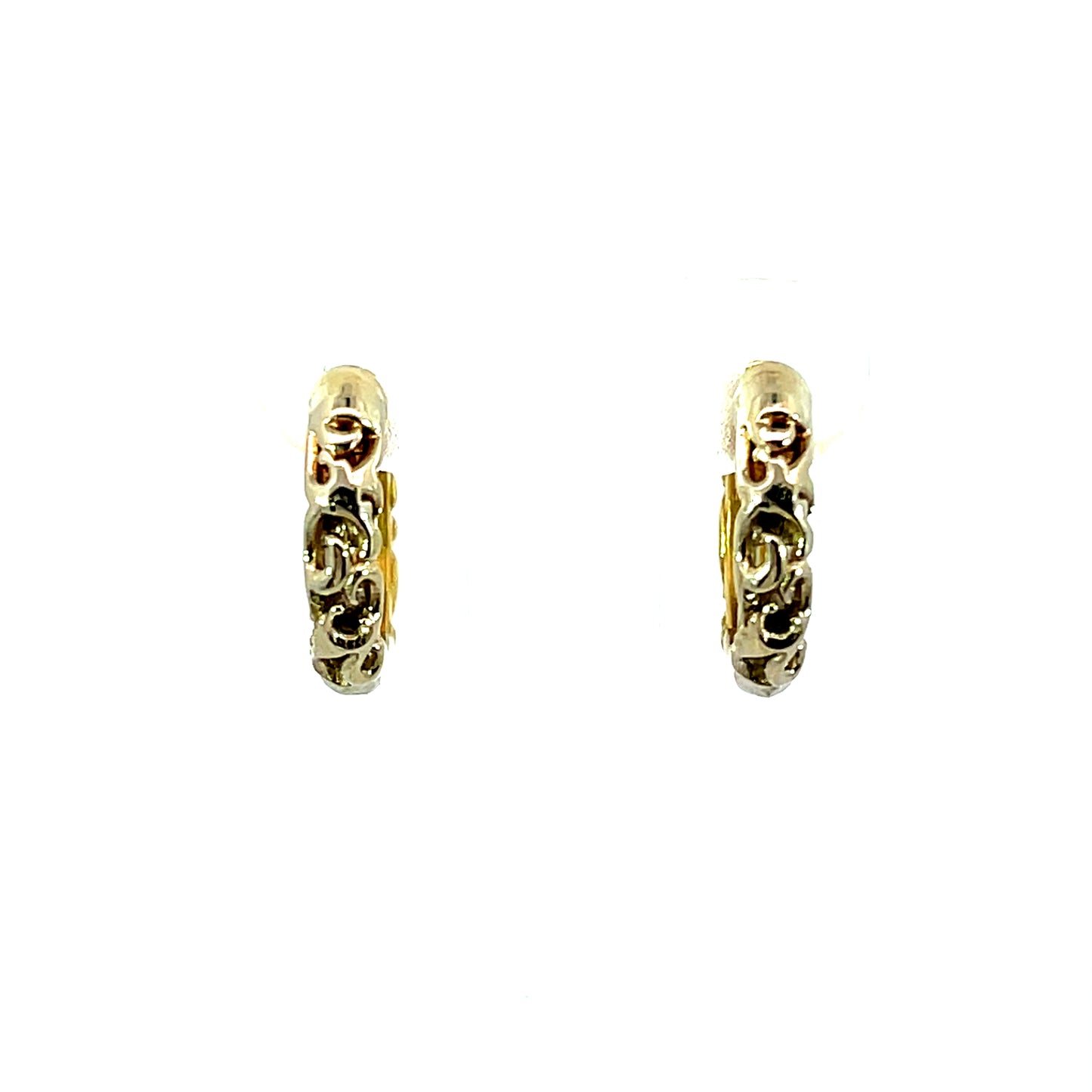 Reversible 18k Yellow and White Gold Scroll Style Huggie Hoops
