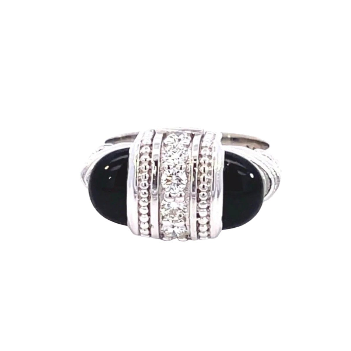 18k White Gold Onyx and White Diamond Arch Ring