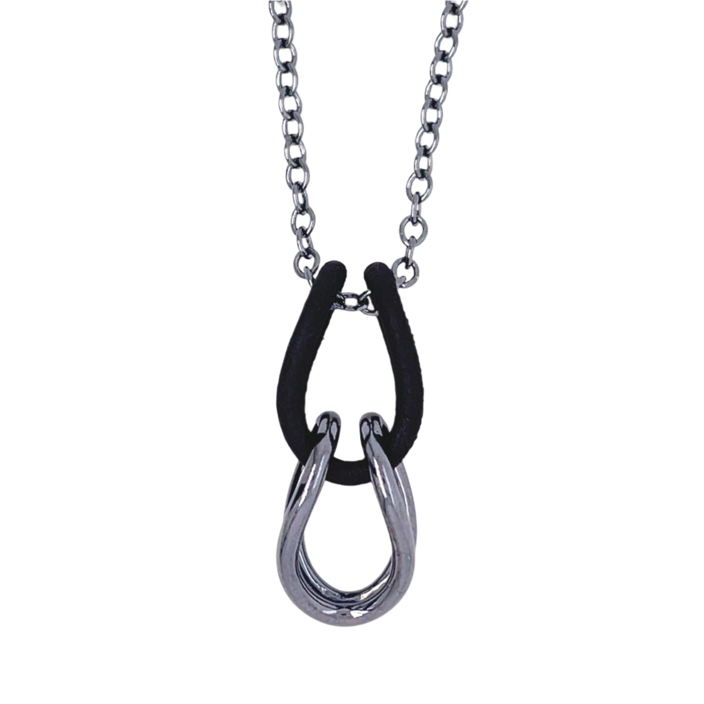 Oxidized Sterling Silver and Black Sintered Nylon Folded Link Necklace