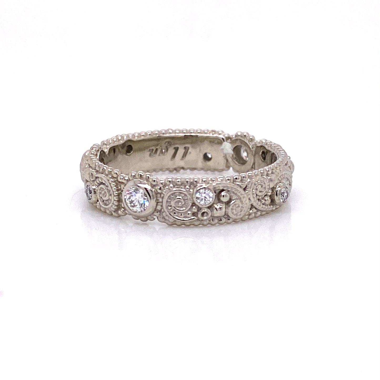 18k White Gold "llyn Band" with Bezel Set White Diamonds