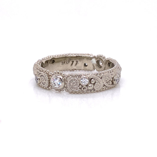 18k White Gold "llyn Band" with Bezel Set White Diamonds