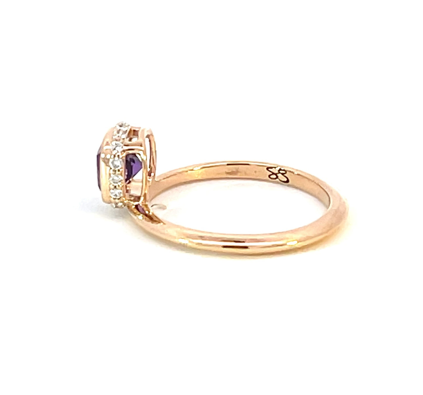 18k Rose Gold Offset Cushion Cut Amethyst Ring