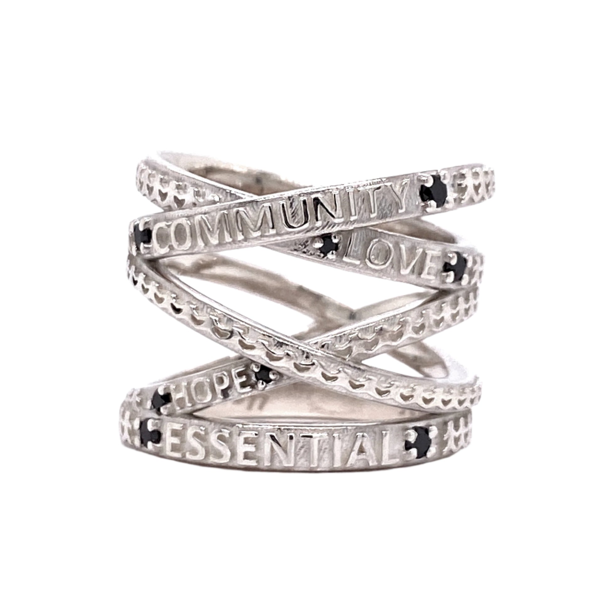 Custom jewelry, sterling silver gold "Not Nonessential" ring, llyn strong, greenville, South Carolina