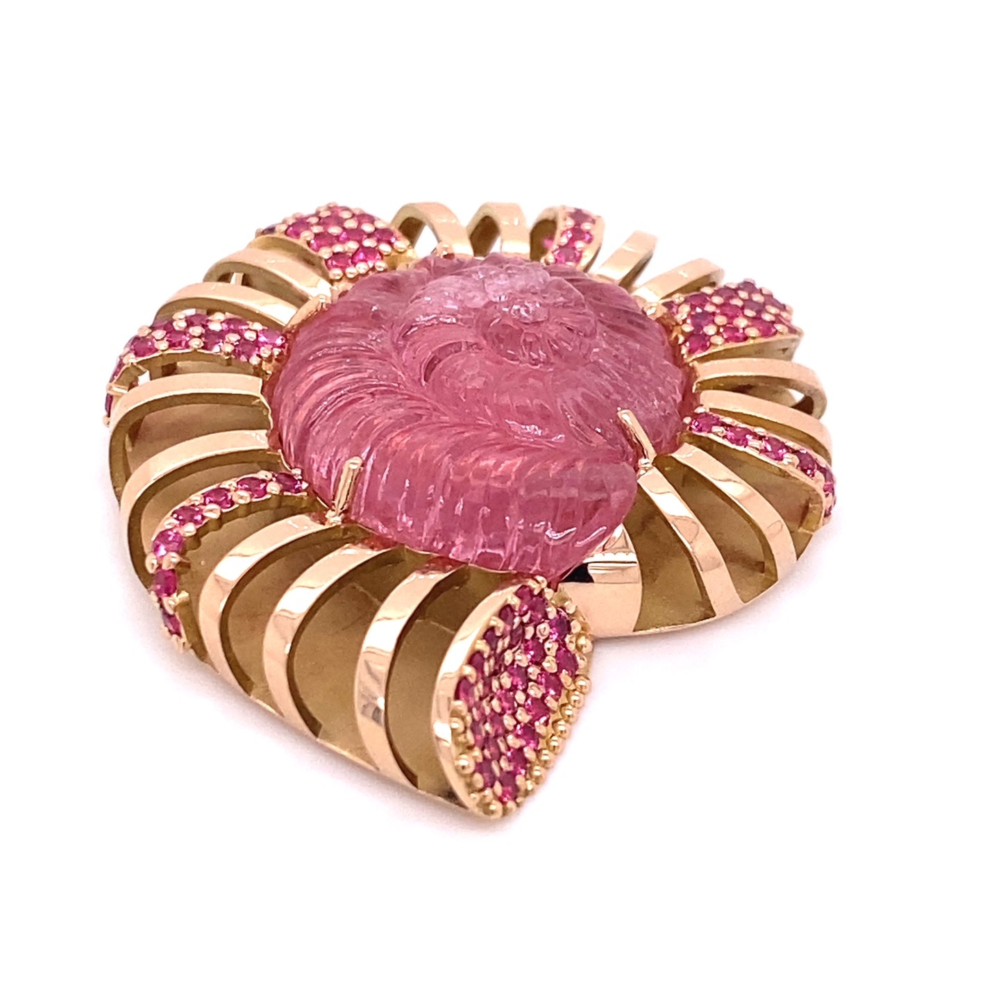 Custom jewelry, carved pink tourmaline clasp, llyn strong, greenville, SC