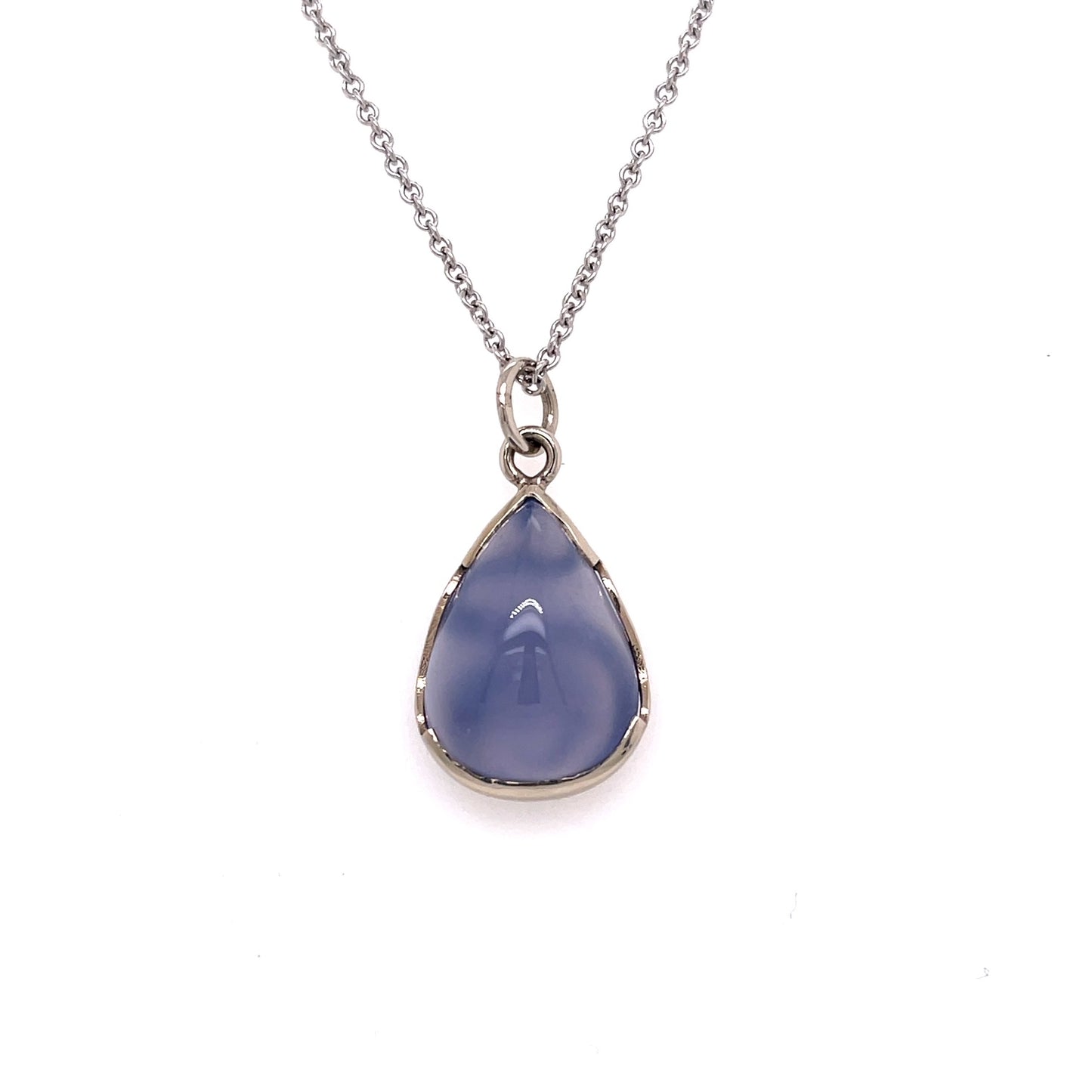 14k White Gold Pear Shape Chalcedony Pendant
