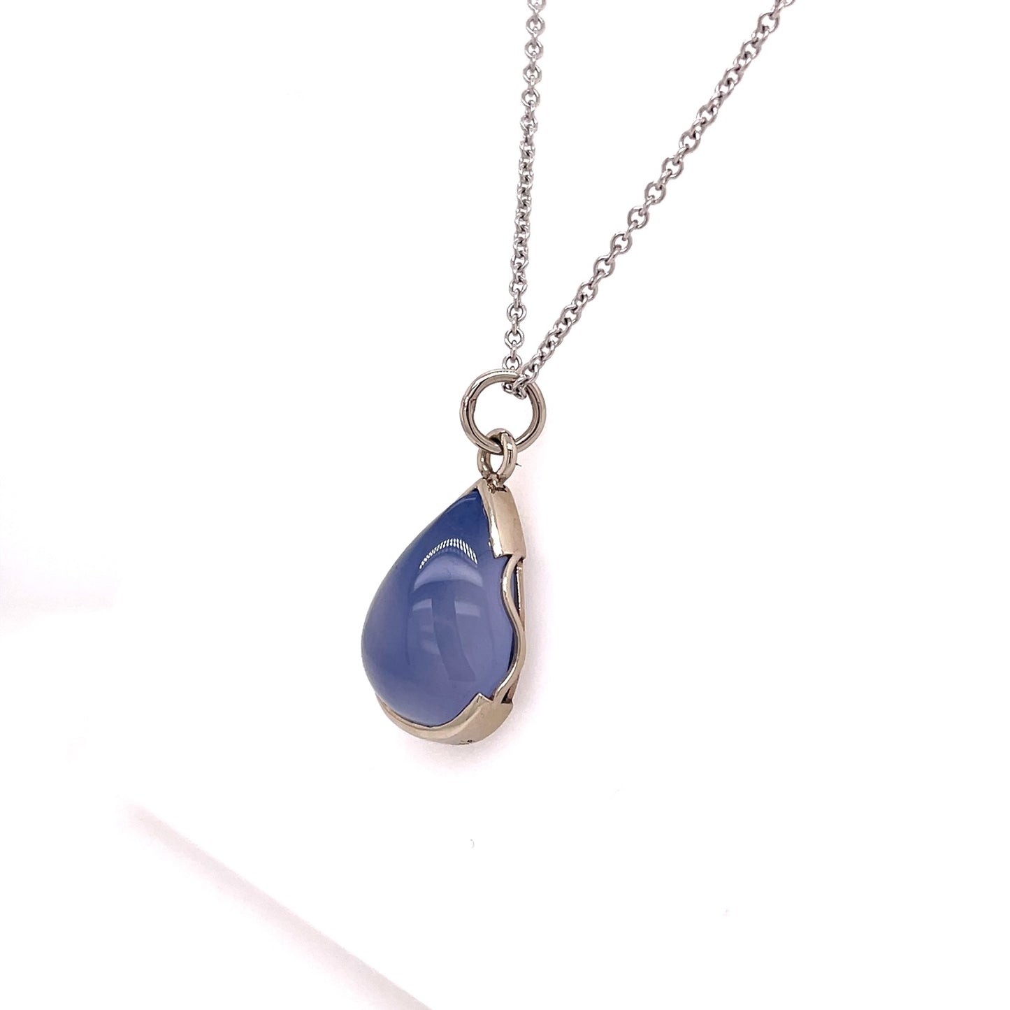 14k White Gold Pear Shape Chalcedony Pendant