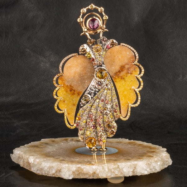 custom jewelry, sapphire, diamonds, druzy, angel, brooch, pendant, llyn strong, greenville, south carolina