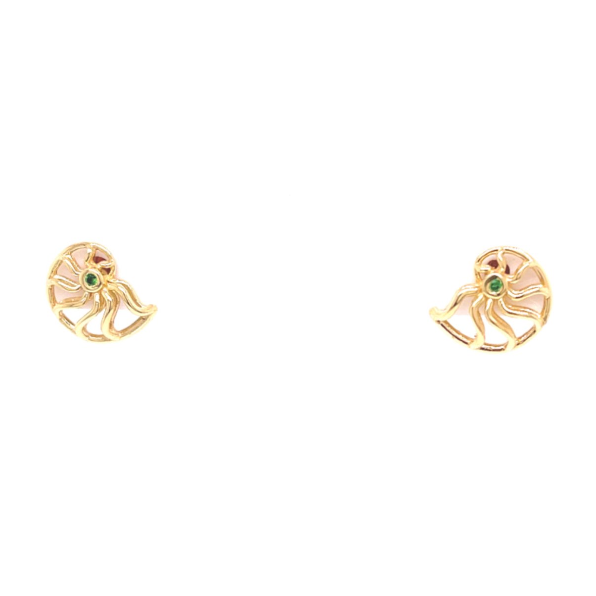 18k Yellow Gold and Tsavorite Garnet Ammonite Studs