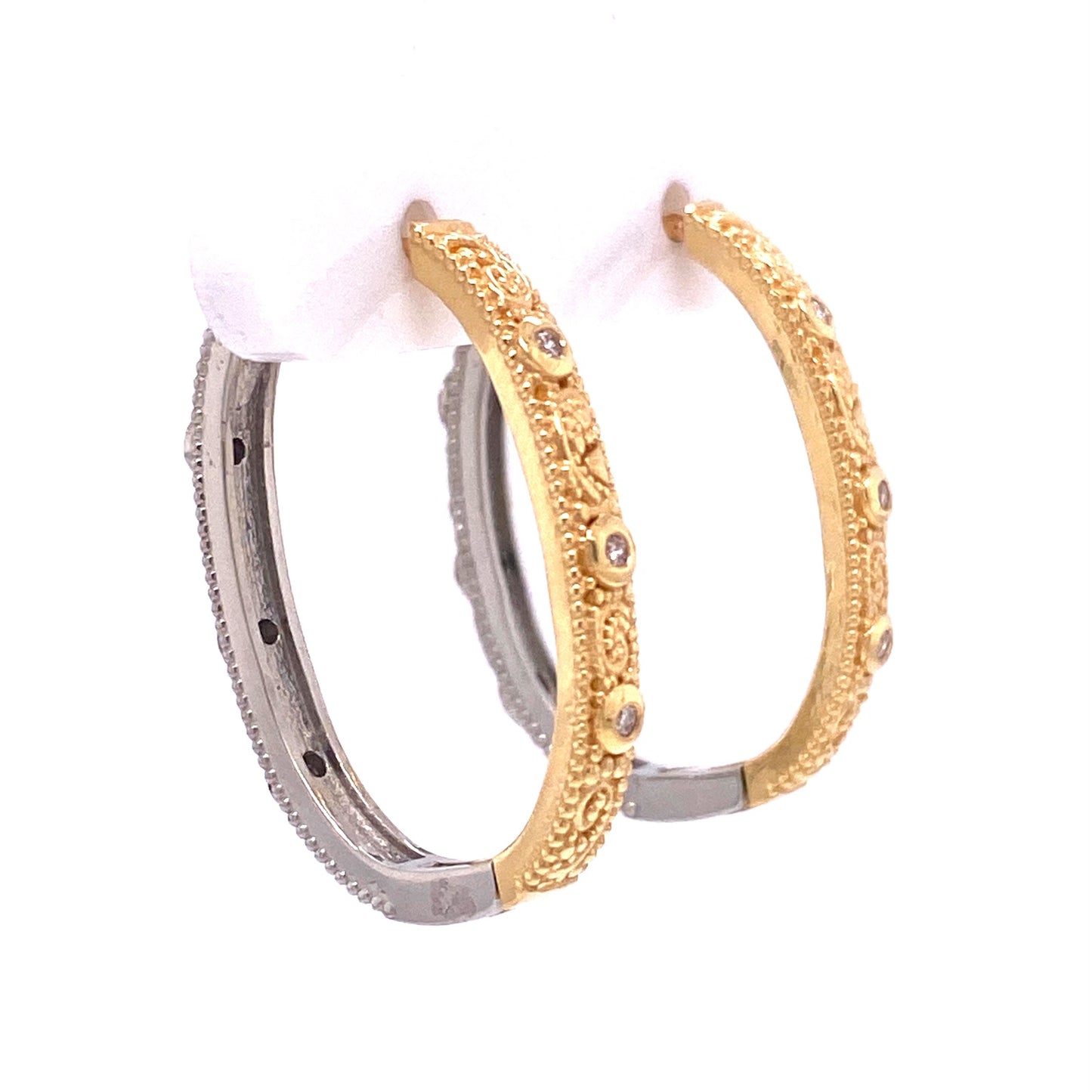 Custom Jewelry, 18k white and yellow gold llyn hoops, llyn strong, Greenville, south carolina