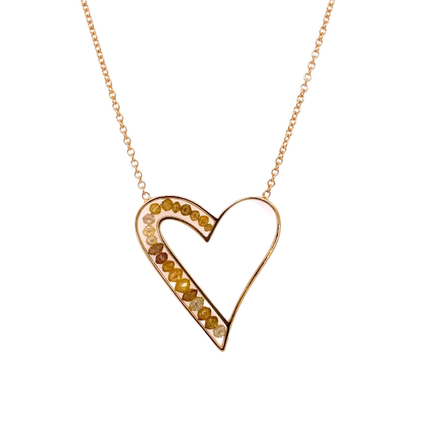 Custom Jewelry, 18k yellow gold yellow diamond heart necklace, Sydney Strong, Greenville, South Carolina