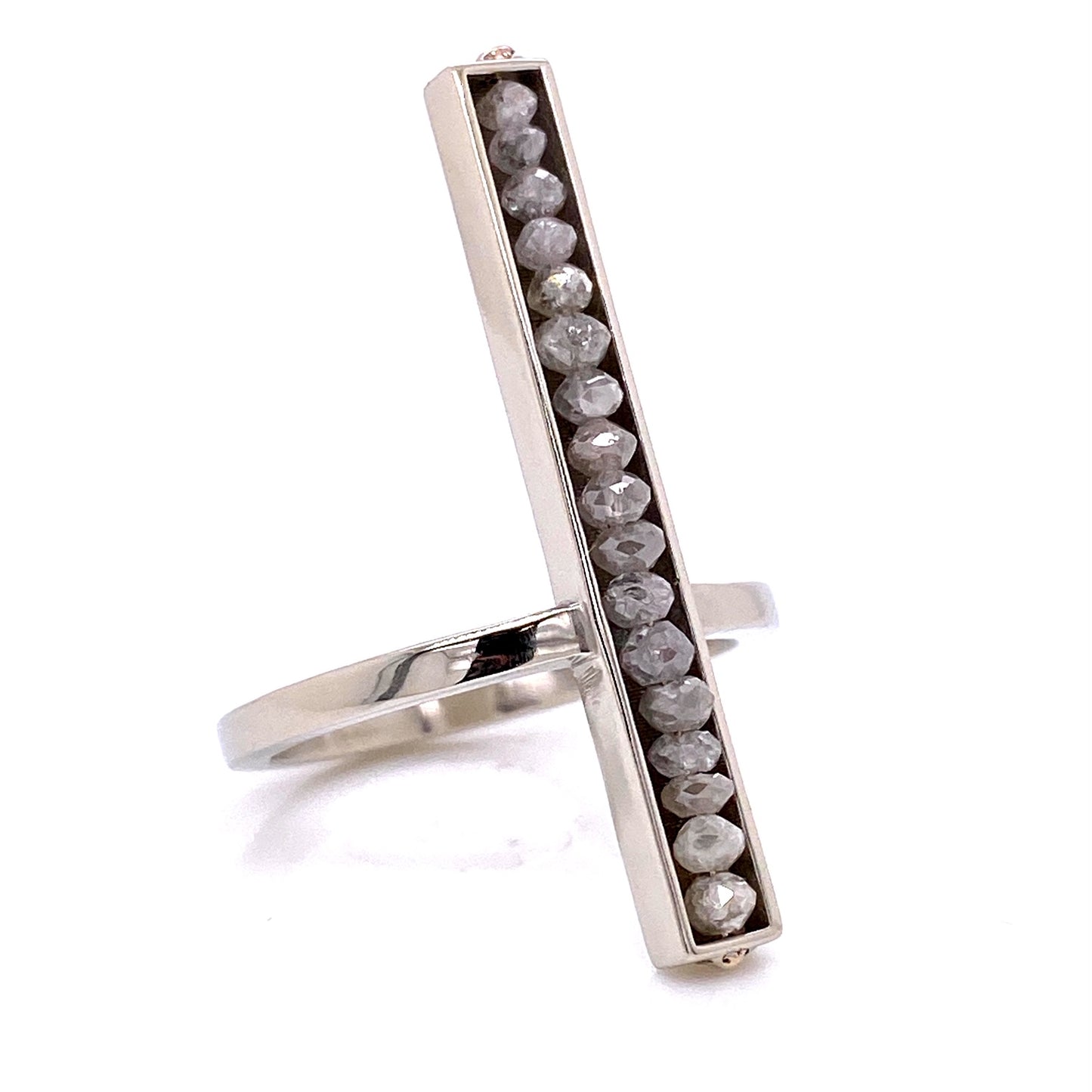 Custom Jewelry, long grey diamond bar ring, Sydney Strong, Greenville, South Carolina