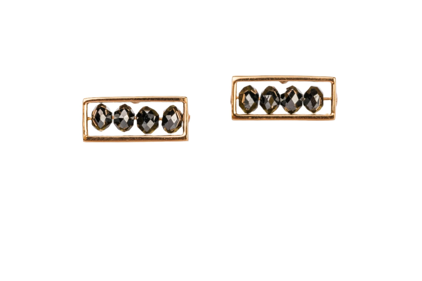 18k Rose Gold Black Diamond Bar Stud Earrings