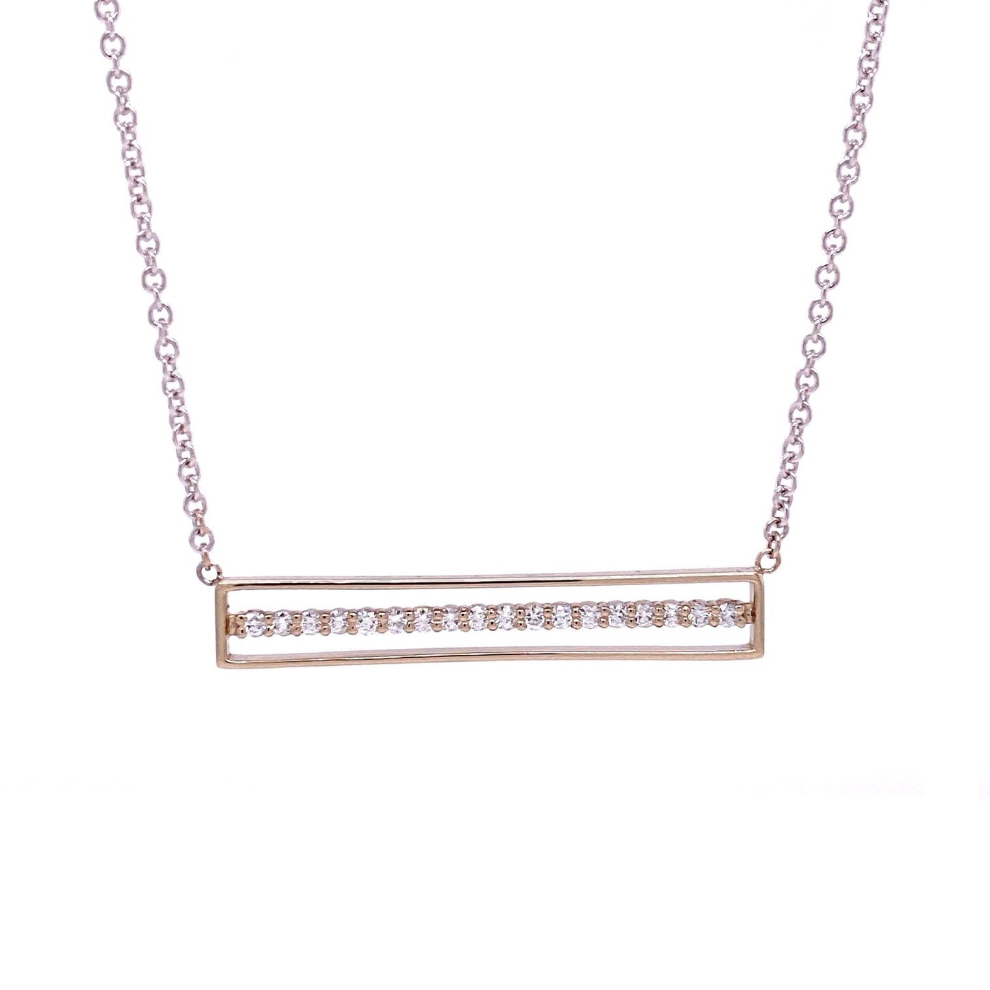 Custom jewelry, 18k white gold white diamond floating bar necklace, Sydney Strong, Greenville, South Carolina