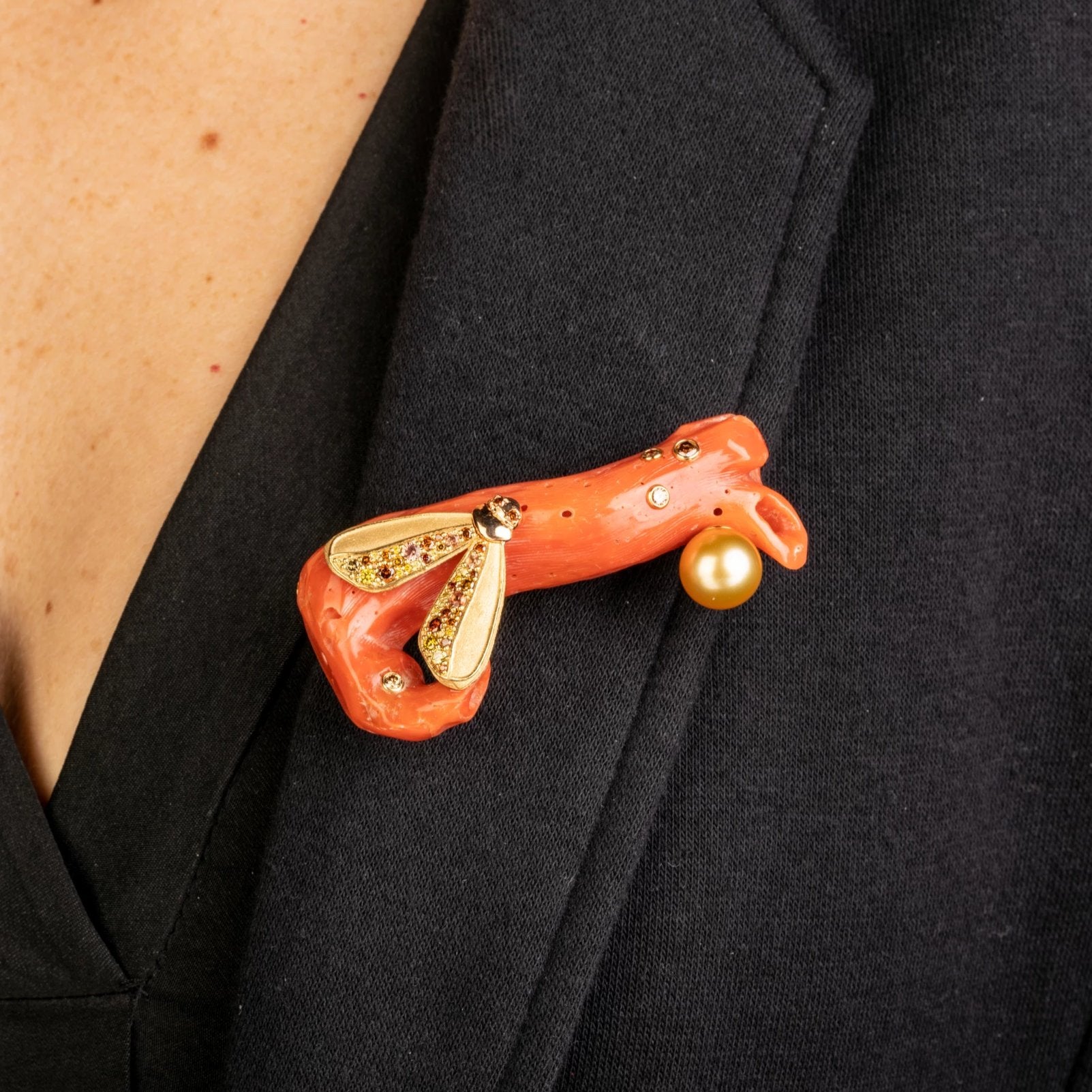 Custom jewelry, Coral Moth Brooch, llyn strong, Greenville, South Carolina