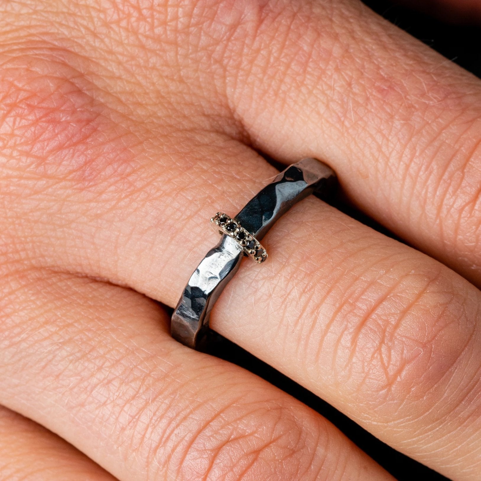 Custom Jewelry, Hammered black diamond band, llyn strong, Greenville, South Carolina