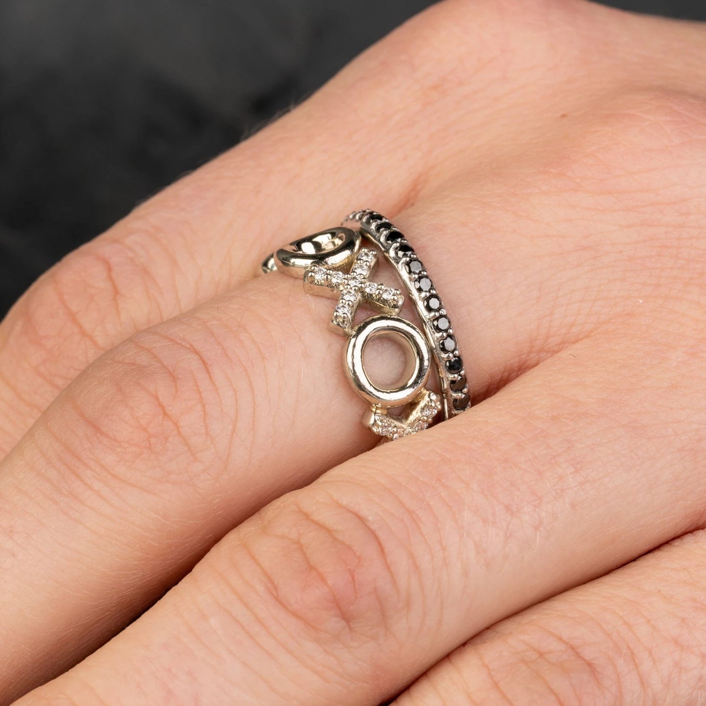 Custom Jewelry, 18k White Gold "X O" Diamond Band, Black diamond infinity Band, llyn strong, Greenville, South Carolina