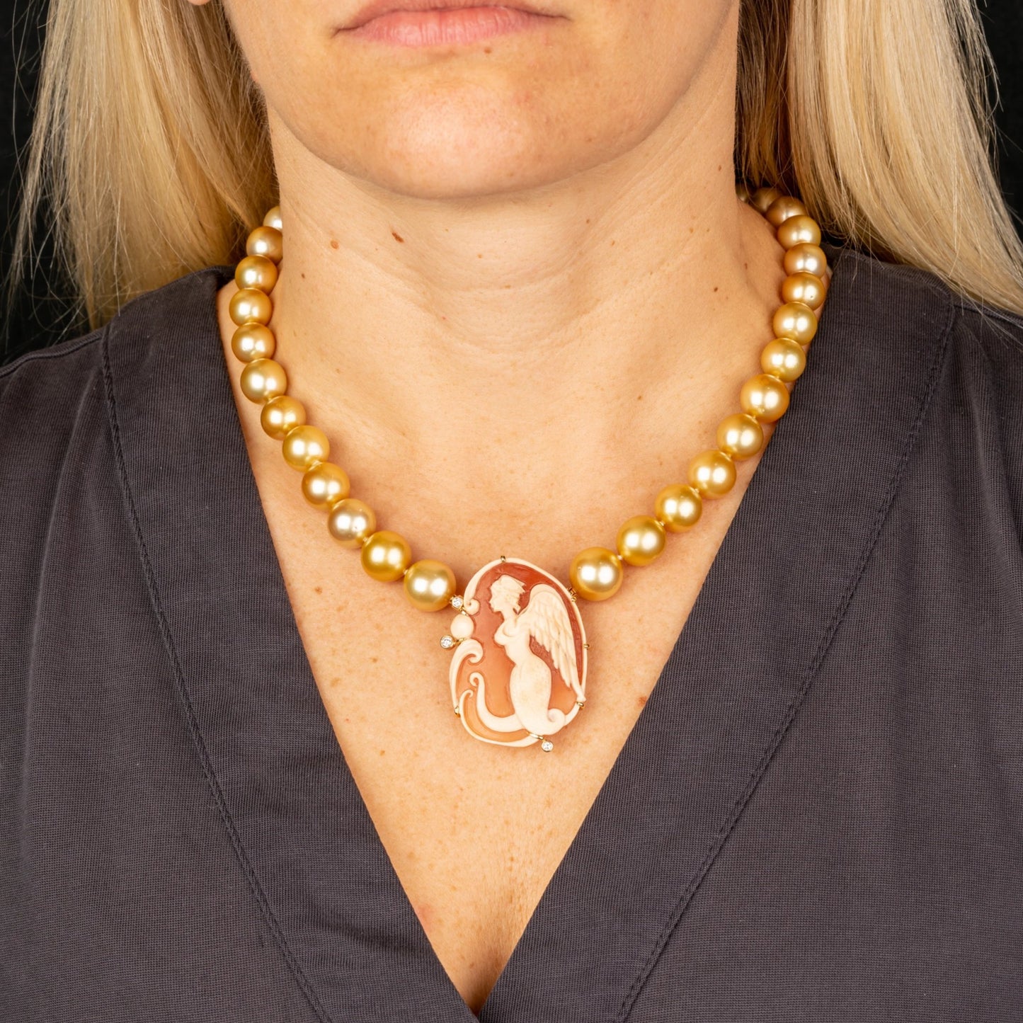 Custom jewelry, golden pearl strand, llyn strong, greenville, south carolina