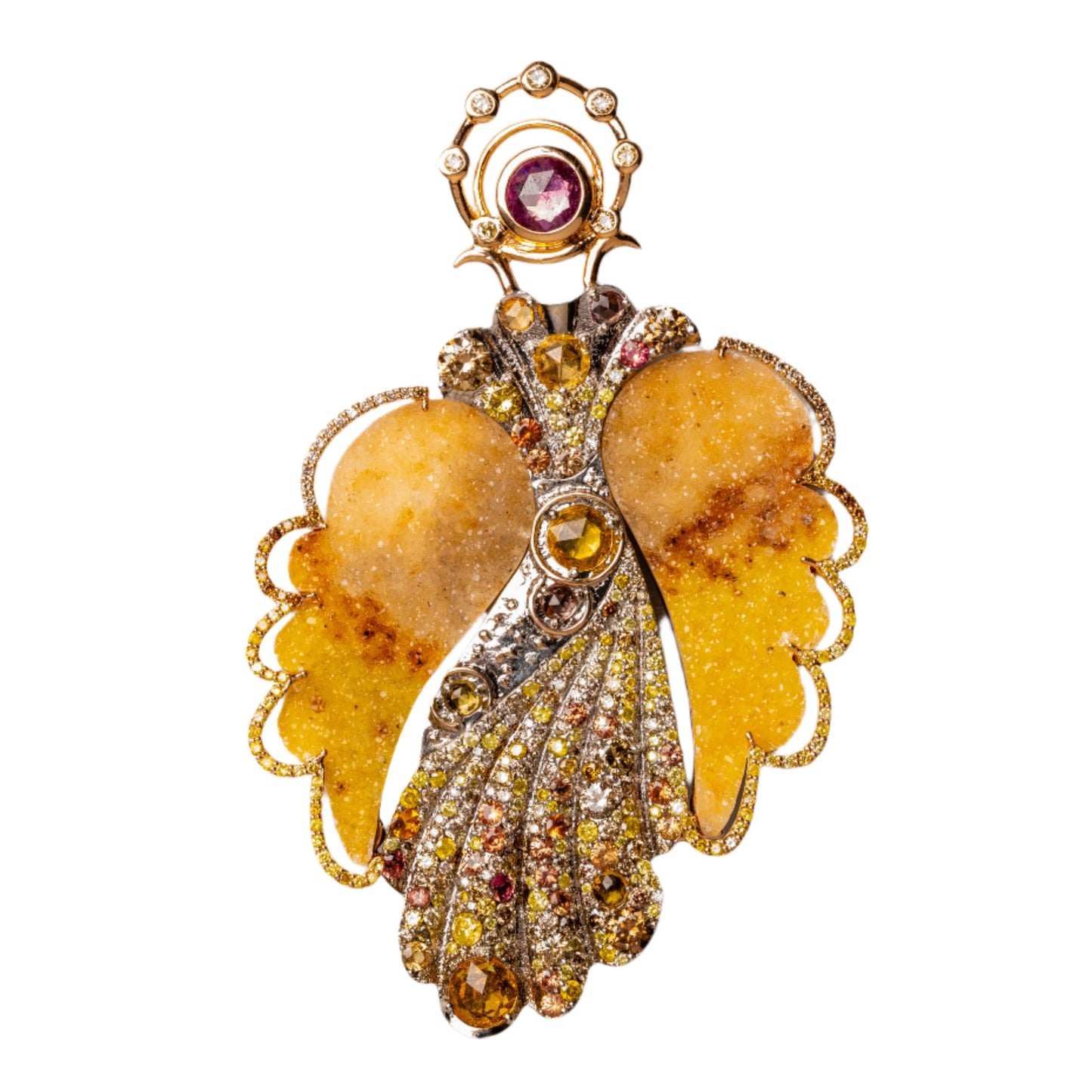custom jewelry, sapphire, diamonds, druzy, angel, brooch, pendant, llyn strong, greenville, south carolina