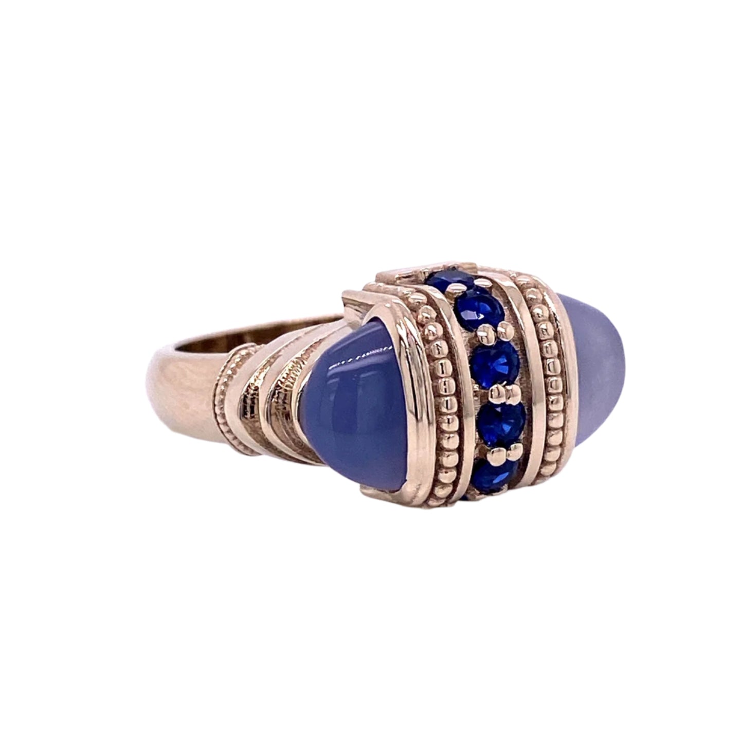 Chalcedony and Sapphire Arch Ring