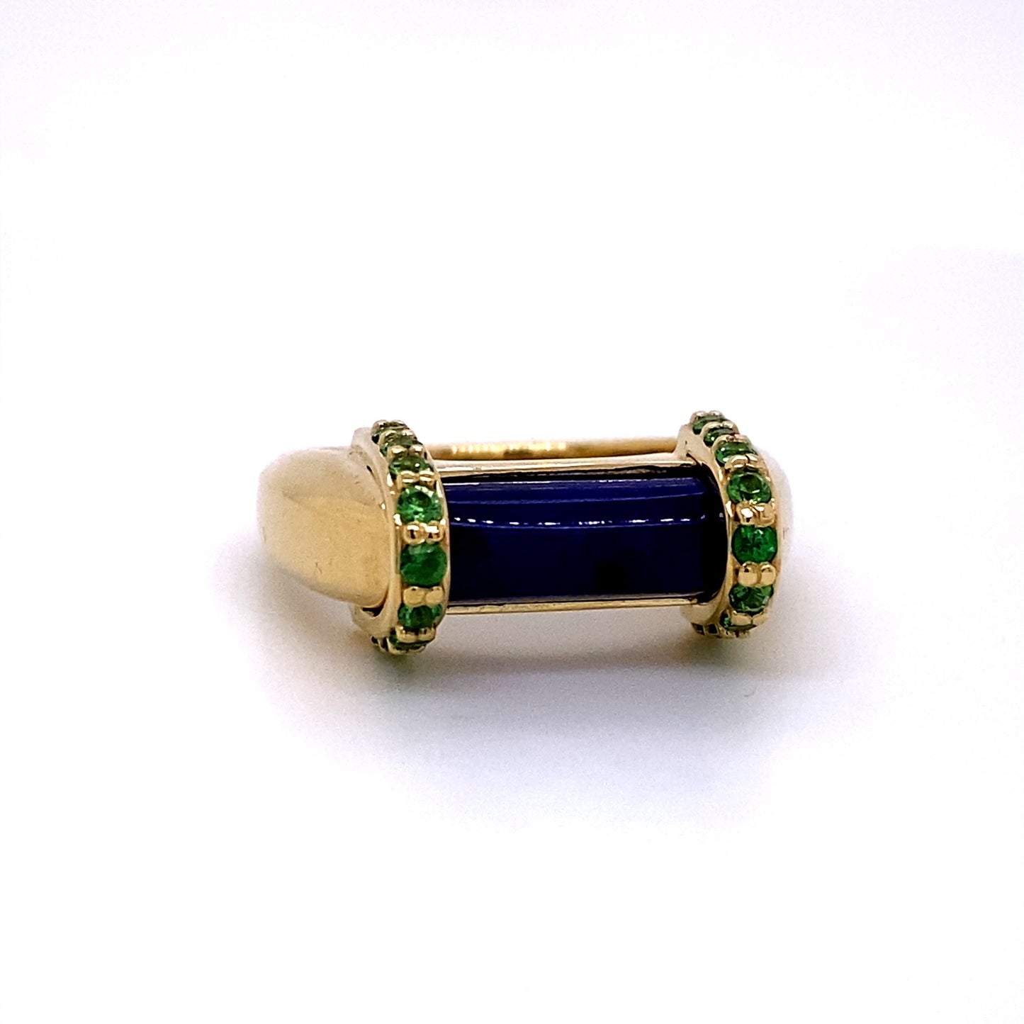 Custom jewelry, lapis lazuli and tsavorite bar ring, llyn strong, Greenville, South Carolina