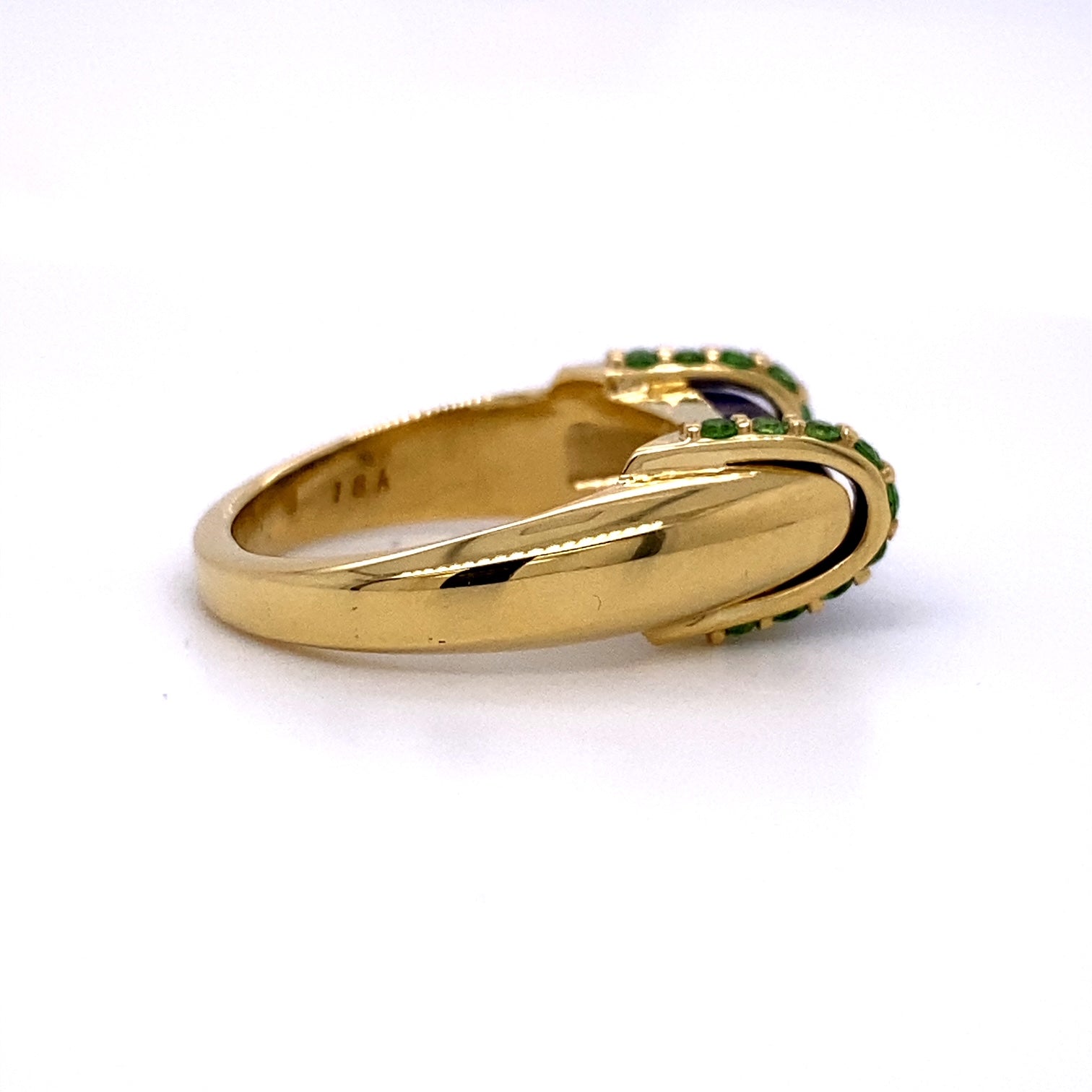 Custom jewelry, lapis lazuli and tsavorite bar ring, llyn strong, Greenville, South Carolina