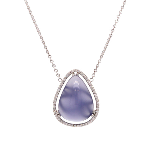 Chalcedony and Diamond Halo Necklace