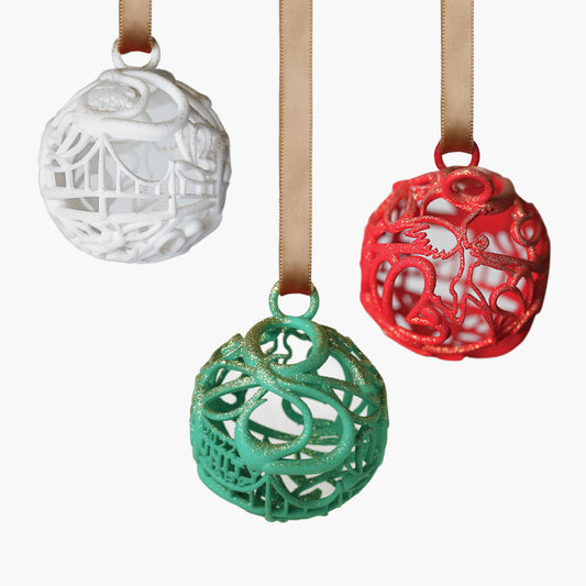 Greenville Sphere Ornament in White, Green or Red Nylon