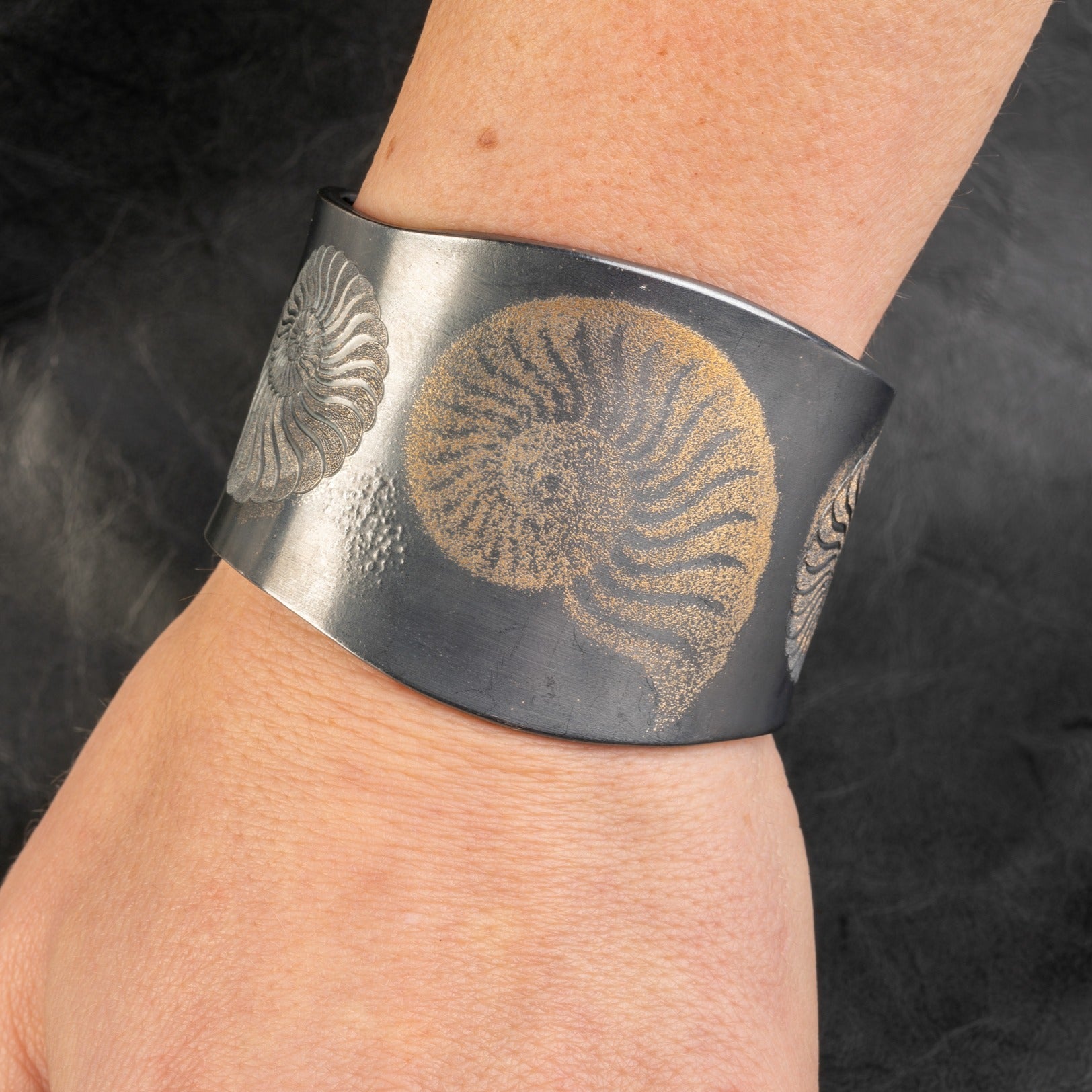 Custom jewelry, Ammonite cuff, llyn strong, Greenville, SC