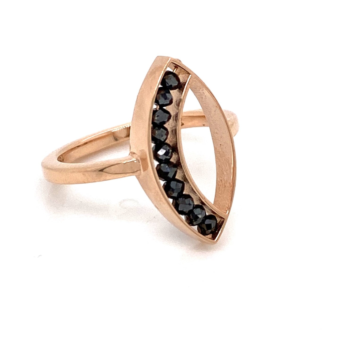 An 18k Rose Gold Black Diamond Marquis Ring