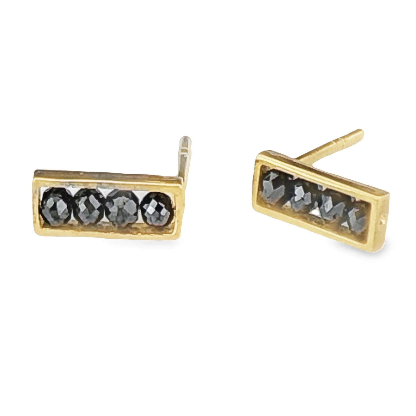 18k Yellow Gold "Mini Bar" Stud Earrings with Black Diamonds