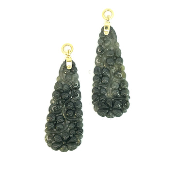 18k Yellow Gold Carved Black Jade Earring Jackets