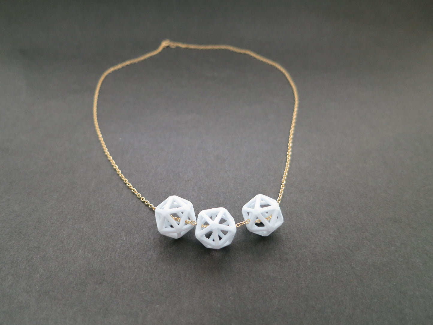 White Nylon Isohedron Necklace on a Rose Gold Filled Chain