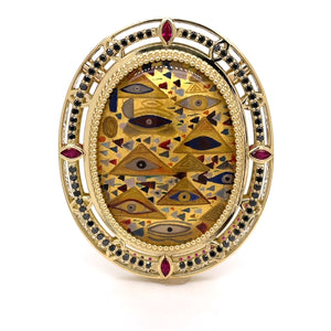 Assembled Quartz Clasp with Black Diamonds and Rubies-Inspired by Gustav Klimt
