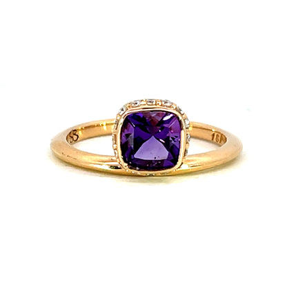 18k Rose Gold Offset Cushion Cut Amethyst Ring