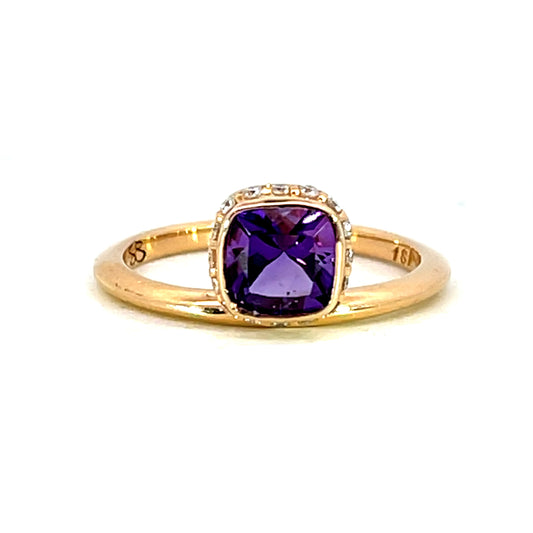 18k Rose Gold Offset Cushion Cut Amethyst Ring