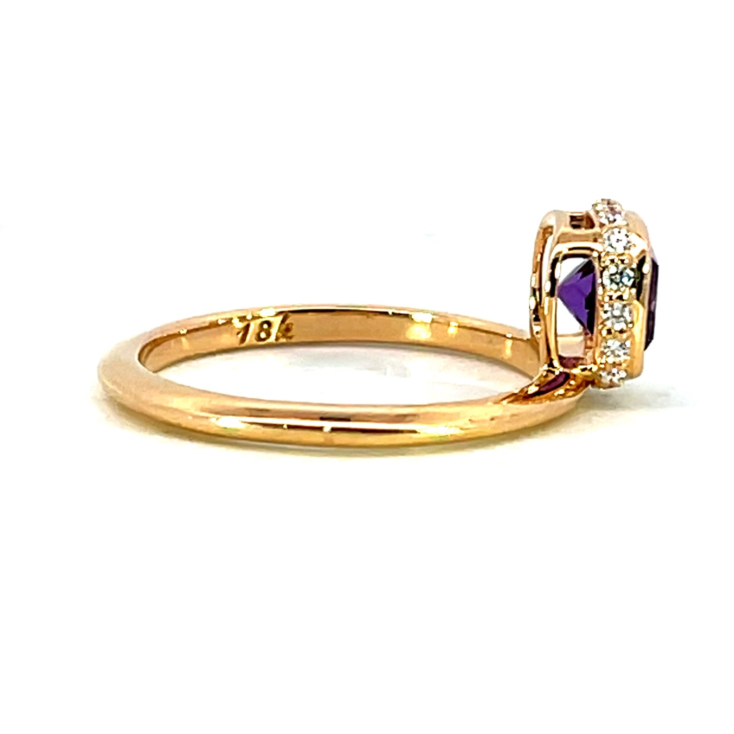 18k Rose Gold Offset Cushion Cut Amethyst Ring
