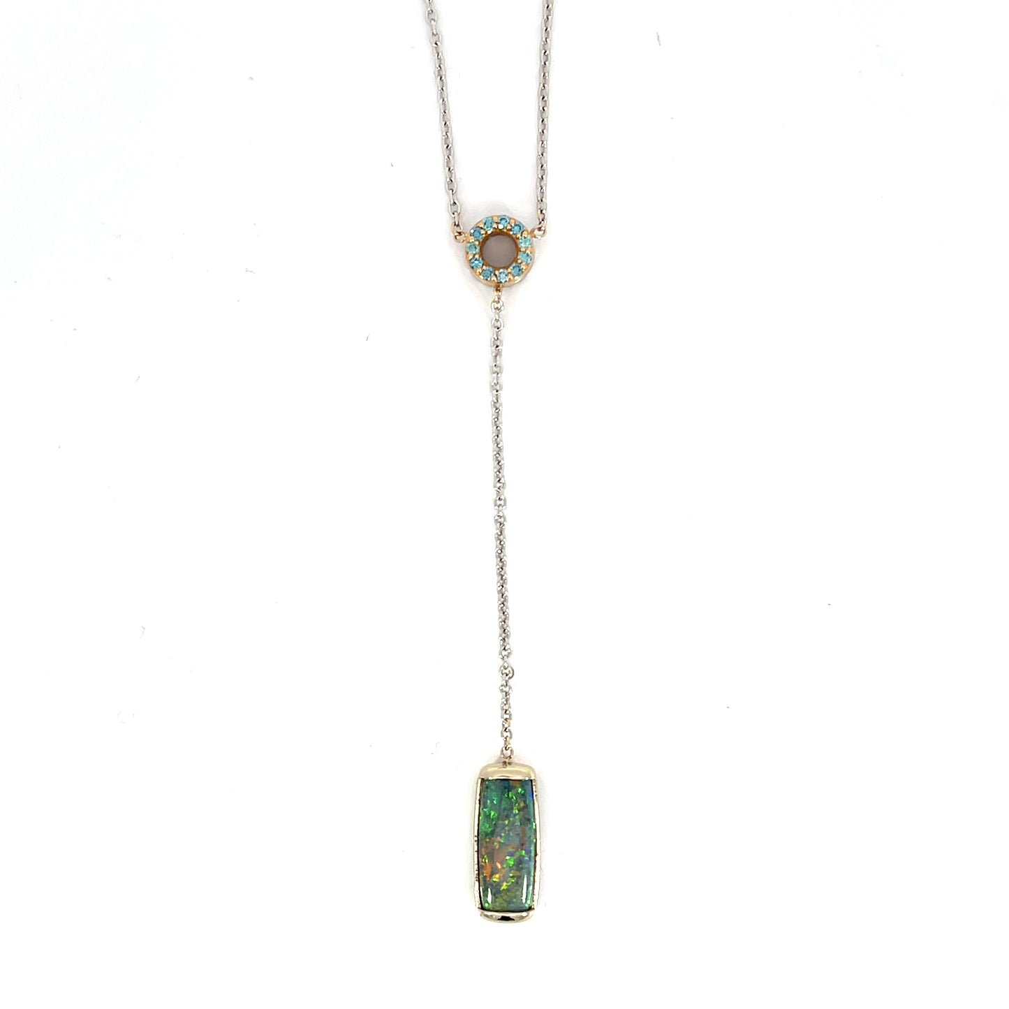 18k Rose and White Gold Opal Lariat Necklace with a Reversible "Sparkle Circle"