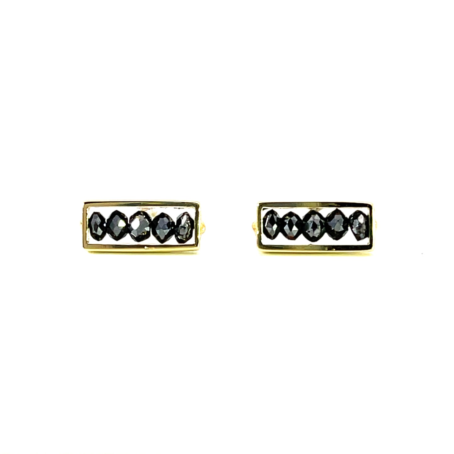 18k Yellow Gold "Mini Bar" Earring Studs with Black Diamond Beads